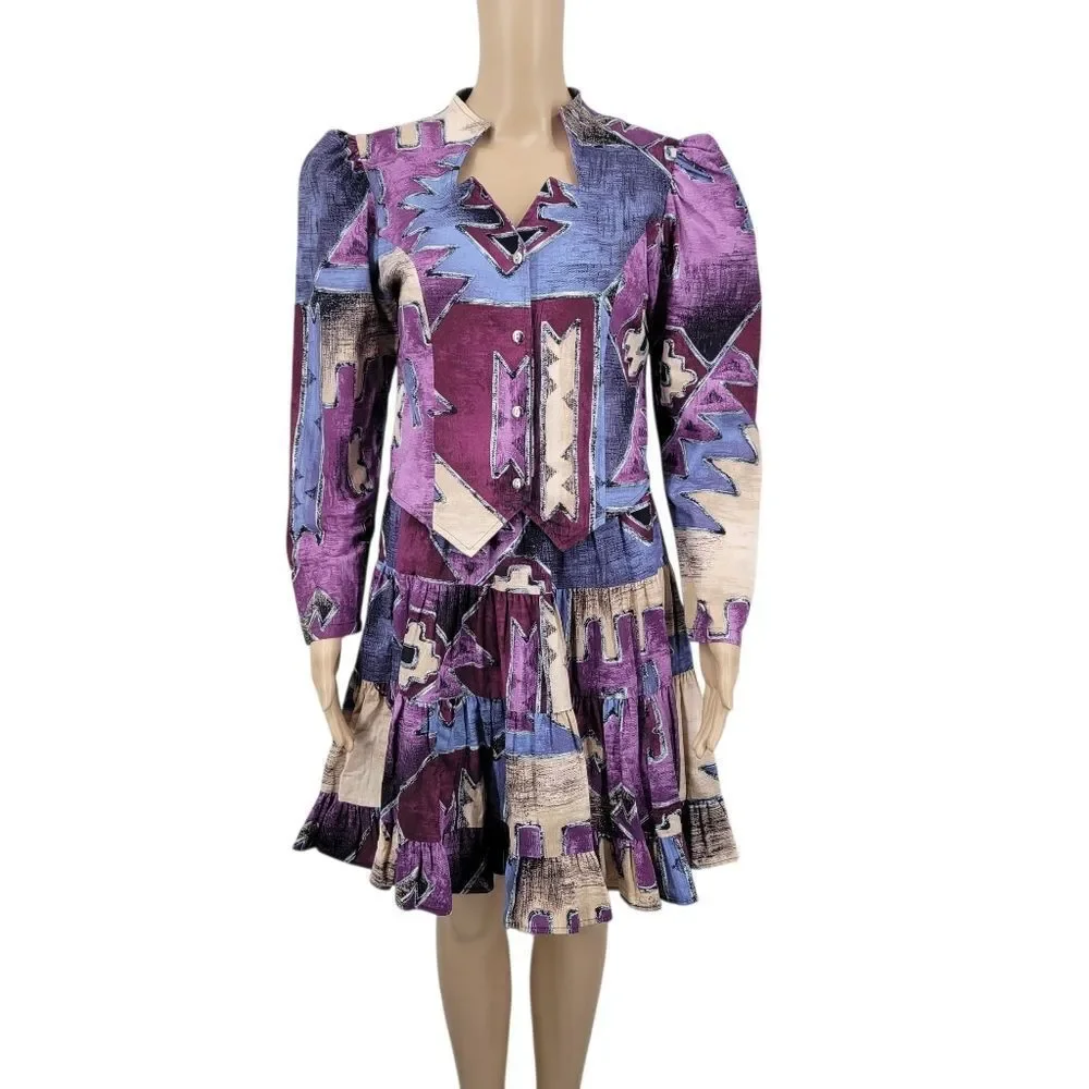 Roughrider Vintage Western Circle Skirt Set Top Puffed Sleeves Corset Back